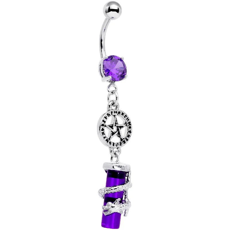Comfortable Belly Rings for Casual Fashion -Purple CZ Gem Witch Way Dragon Pentagram Dangle Belly Ring Comfortable Belly Rings for Casual Fashion -Purple CZ Gem Witch Way Dragon Pentagram Dangle Belly Ring