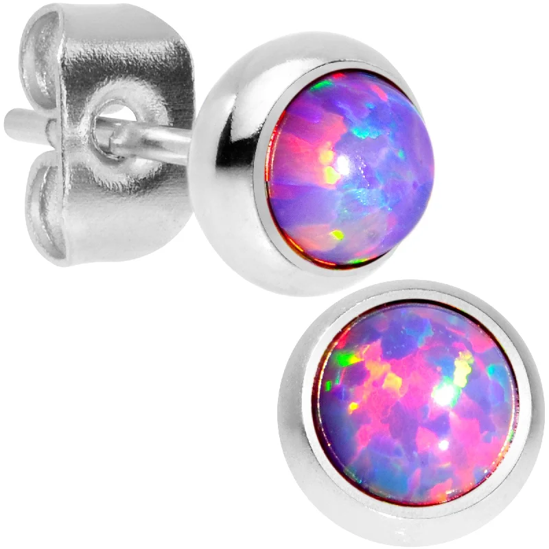 Women's Earrings – Elegant Designs for Every Personality--Purple Synthetic Opal 316L Surgical Steel Stud Earrings