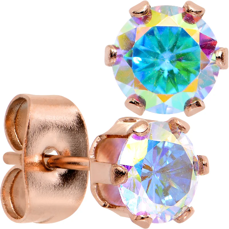 Women's Earrings – Elegant Designs for Every Personality--5mm Aurora CZ Gem Rose Gold IP Post Stud Earrings