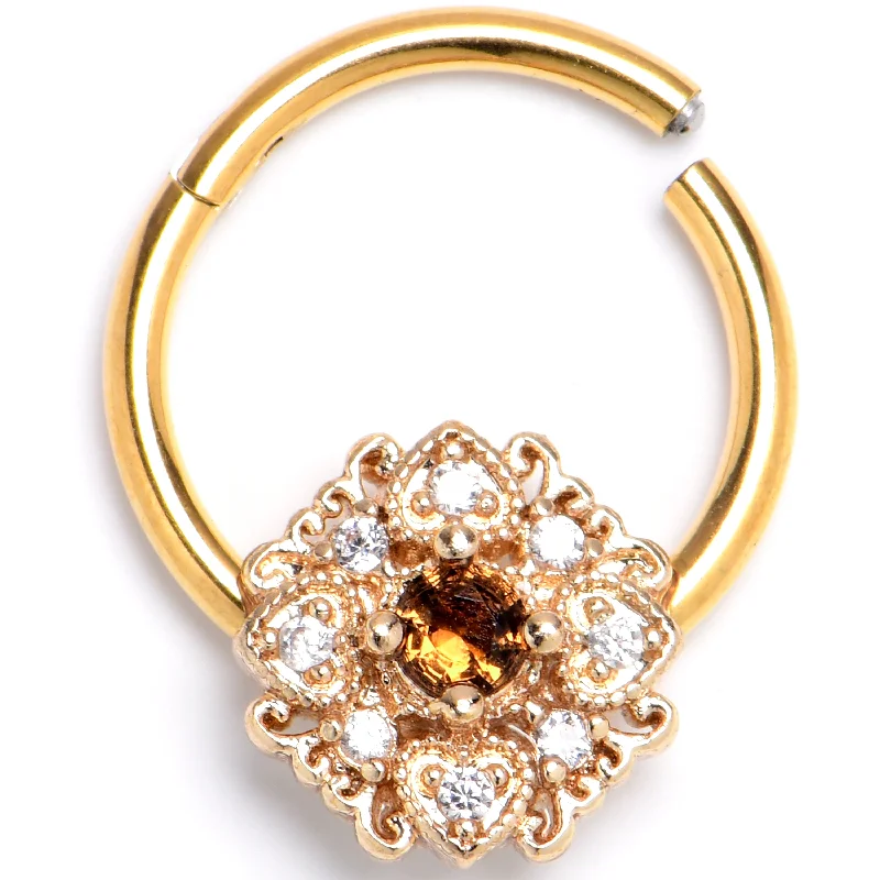 Timeless Nose Rings with Unique Appeal -16 Gauge 3/8 Yellow Gem Gold Tone Luxe Heart Hinged Segment Ring