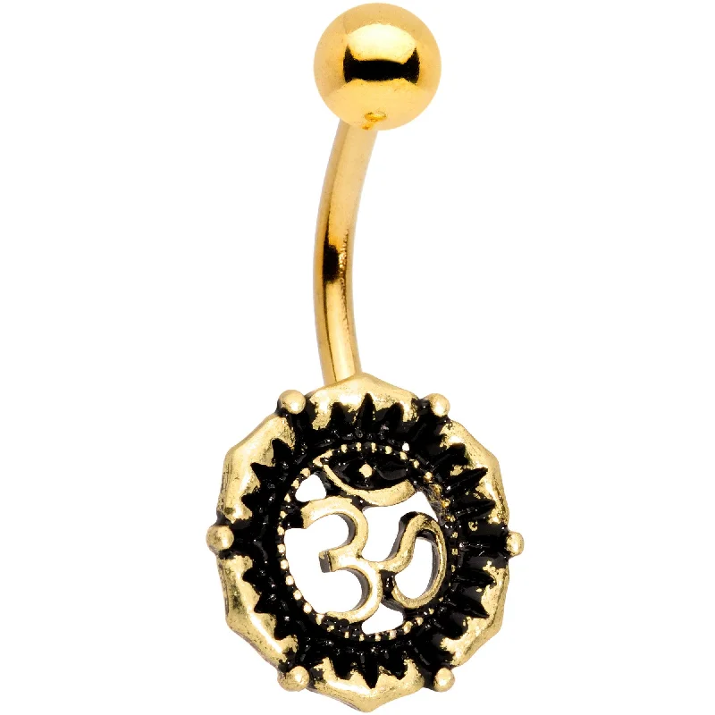 Elegant Belly Rings with Beautiful Accents -Gold Tone Anodized Spiritual Ohm Symbol Belly Ring Elegant Belly Rings with Beautiful Accents -Gold Tone Anodized Spiritual Ohm Symbol Belly Ring