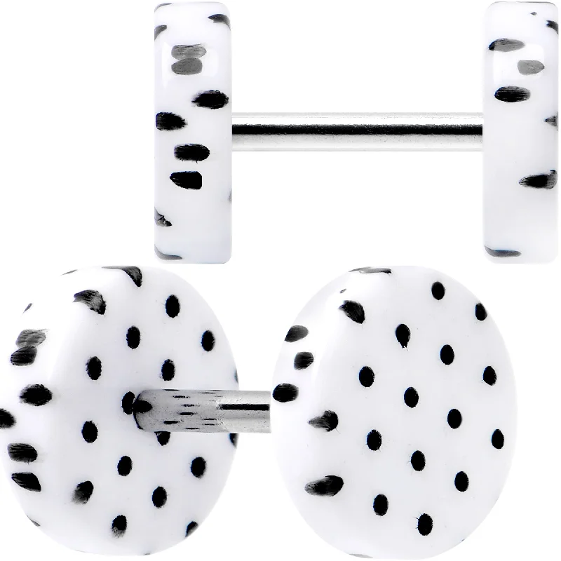 Women's Earrings – Elegant Designs for Every Personality--16 Gauge White Acrylic Polka Dots Black Cheater Plug Set