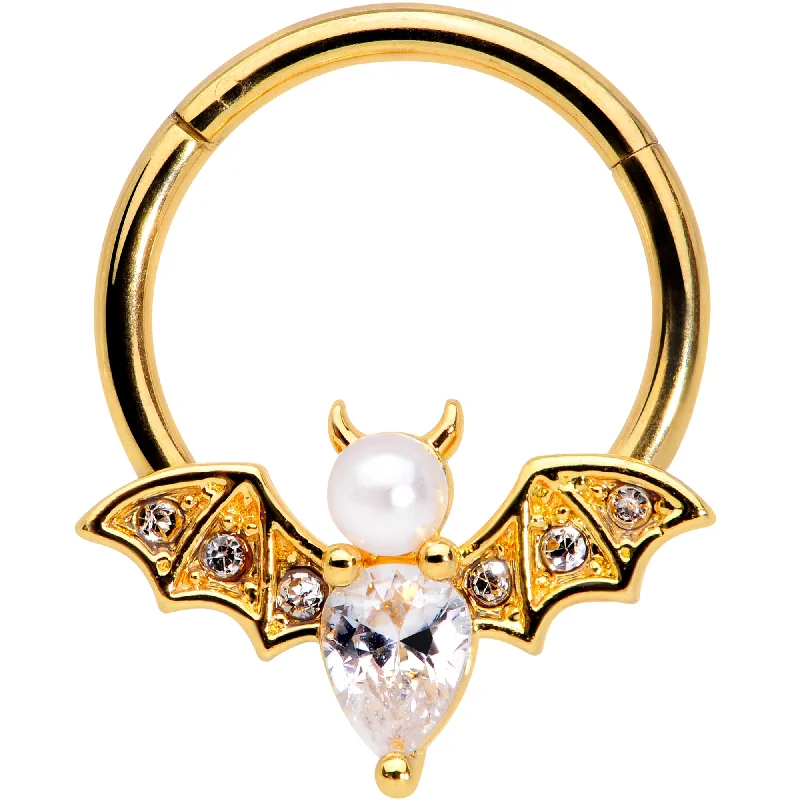 Nose Rings with Amethyst Stones -16 Gauge 3/8 Clear Gem Gold Tone Bat Halloween Hinged Segment Ring Nose Rings with Amethyst Stones -16 Gauge 3/8 Clear Gem Gold Tone Bat Halloween Hinged Segment Ring