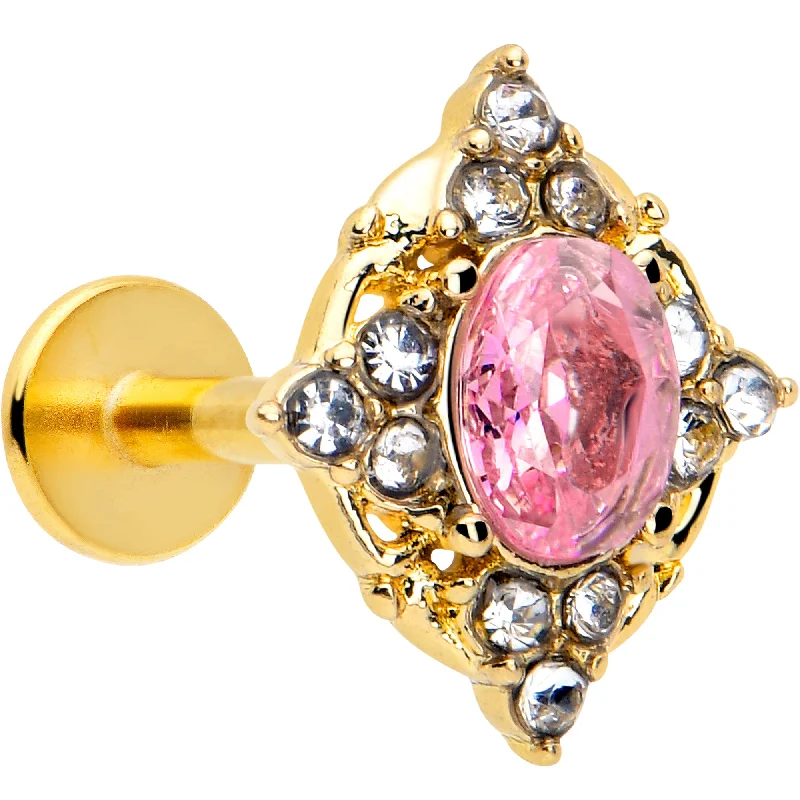 Women's Earrings – Elegant Designs for Every Personality--16 Gauge Pink Tourmaline Gold Tone Wondrous Glam Flat Back Earring