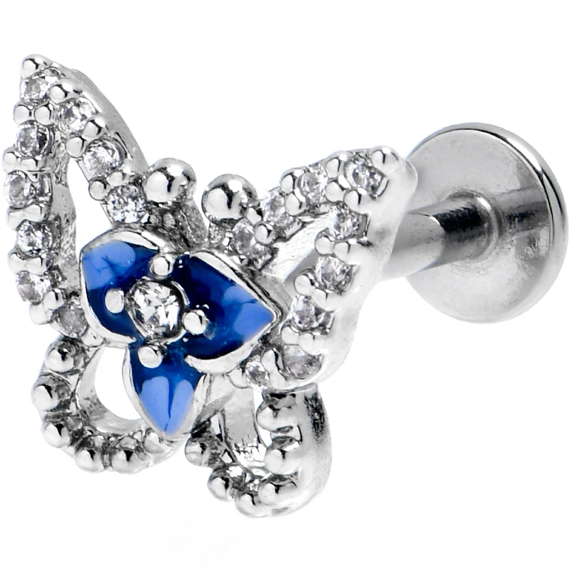 Lip Rings with Shiny Finishes16 Gauge 5/16 Clear Gem Fabulous Butterfly Blue Labret Monroe Tragus
