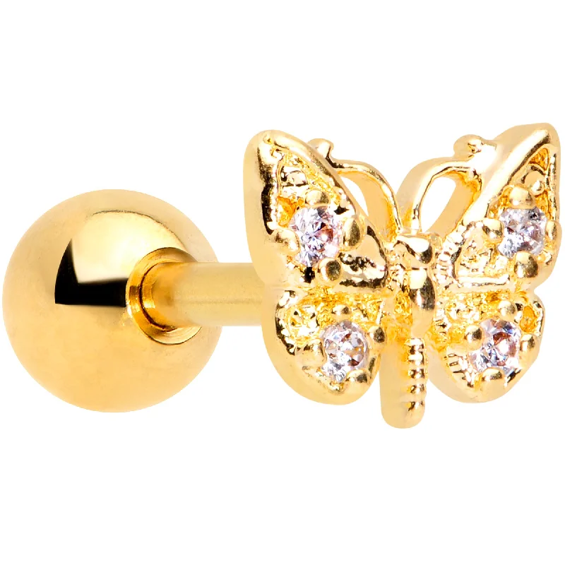 Women's Earrings – Elegant Designs for Every Personality--16 Gauge 1/4 Clear Gem Gold Tone Butterfly Cartilage Tragus Earring