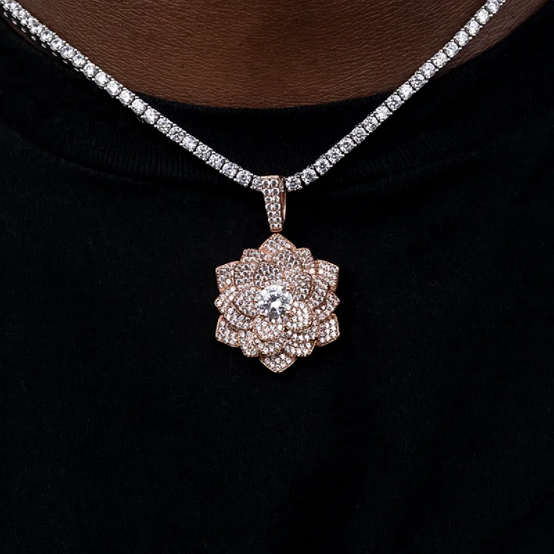 Exclusive Men's Necklaces & Pendants for the Modern Gentleman-Diamond Rose Pendant in Rose Gold Exclusive Men's Necklaces & Pendants for the Modern Gentleman-Diamond Rose Pendant in Rose Gold