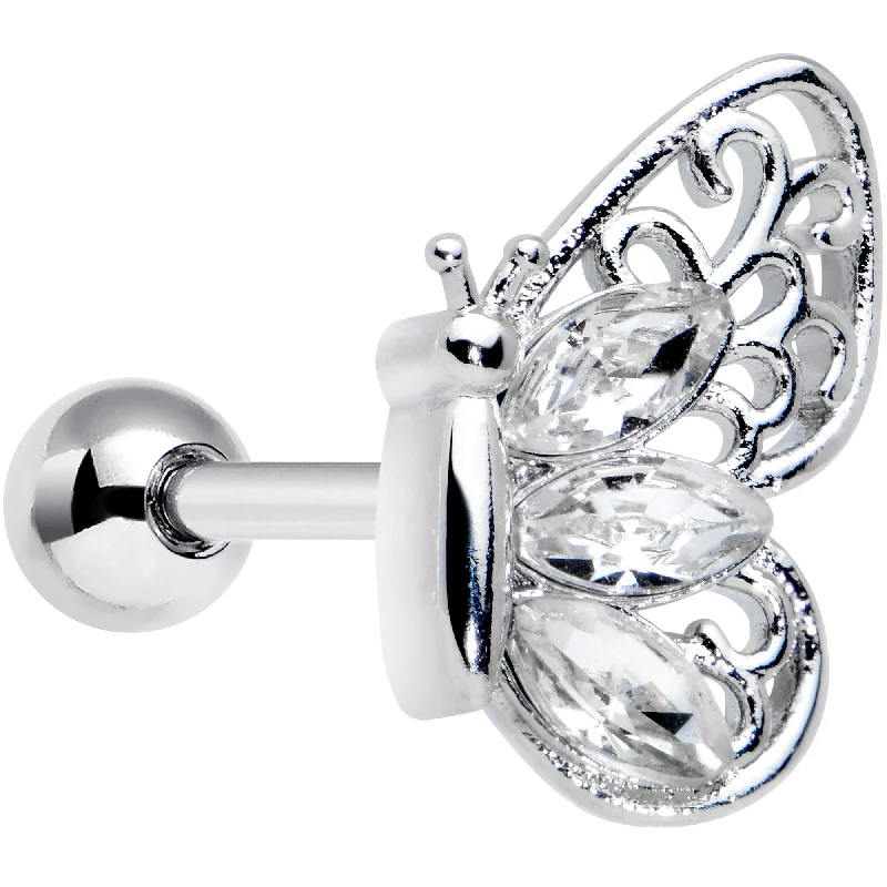 Women's Earrings – Elegant Designs for Every Personality--16 Gauge 1/4 Clear Gem Lacy Butterfly Cartilage Tragus Earring Women's Earrings – Elegant Designs for Every Personality--16 Gauge 1/4 Clear Gem Lacy Butterfly Cartilage Tragus Earring