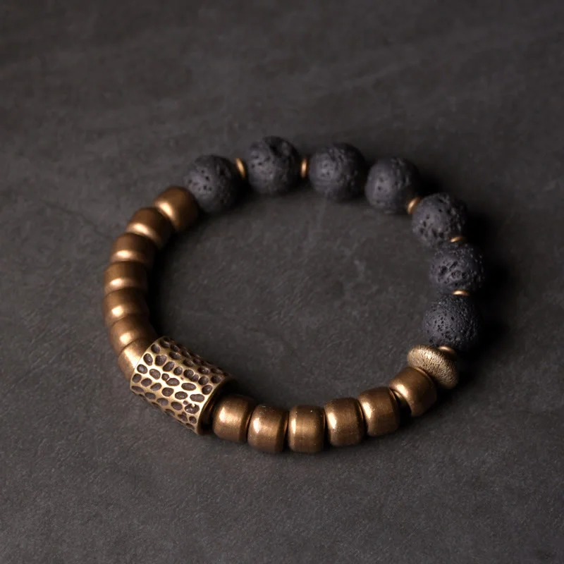Men's Bracelets with Zodiac Signs-Buddha Stones Lava Rock Stone Rainbow Obsidian Copper Support Healing Bracelet Men's Bracelets with Zodiac Signs-Buddha Stones Lava Rock Stone Rainbow Obsidian Copper Support Healing Bracelet