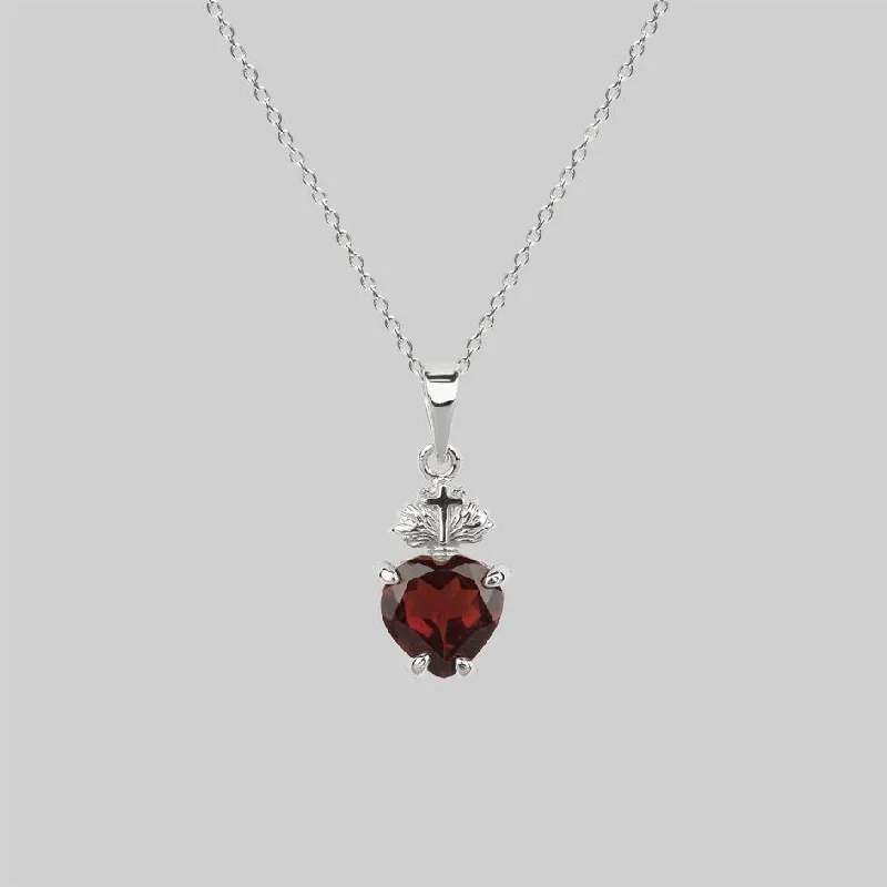 Shop Classic Women's  Necklaces & Pendants with a Modern Twist-The Sacred Heart Garnet Necklace - Silver