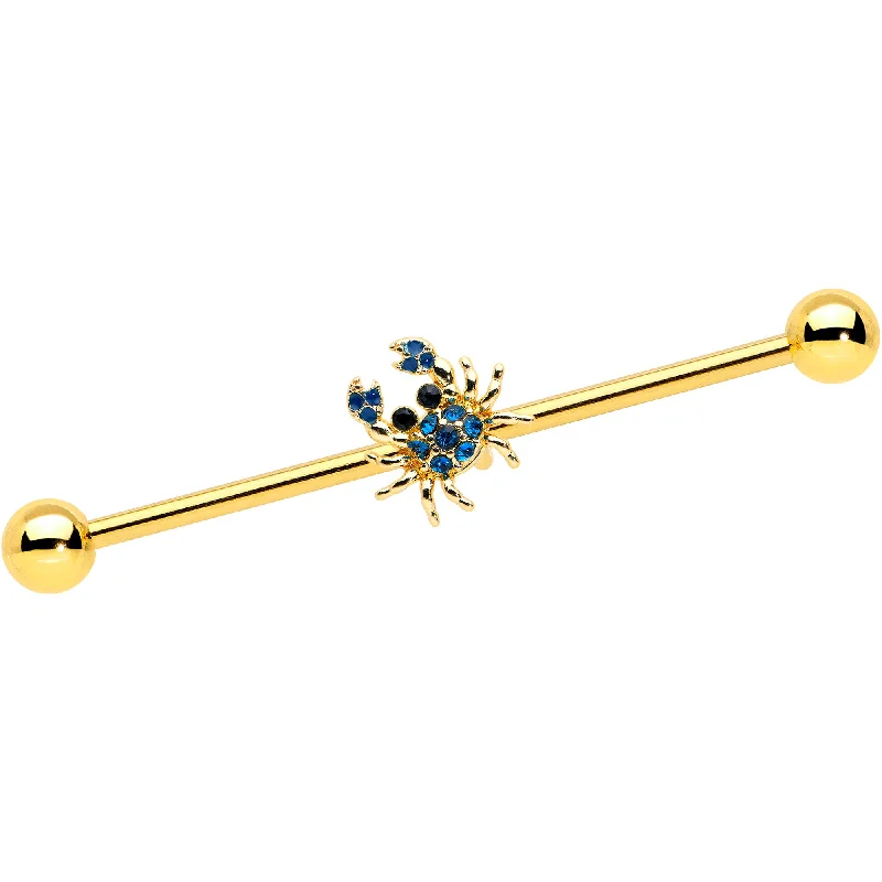 Women's Earrings – Elegant Designs for Every Personality--14 Gauge Blue Gem Gold Tone Blue Crab Nautical Industrial Barbell 38mm Women's Earrings – Elegant Designs for Every Personality--14 Gauge Blue Gem Gold Tone Blue Crab Nautical Industrial Barbell 38mm