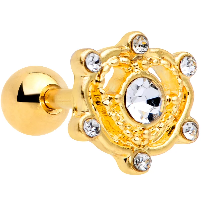 Vibrant Lip Rings for Bold Looks16 Gauge 1/4 Clear Gem Gold Tone Open Heart Cartilage Tragus Earring