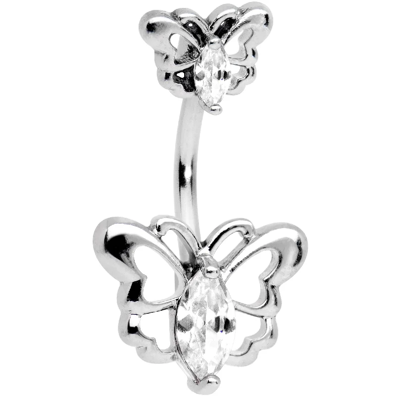 Designer Belly Rings for Exclusive Fashion -Clear Gem Butterfly Love Double Mount Belly Ring Designer Belly Rings for Exclusive Fashion -Clear Gem Butterfly Love Double Mount Belly Ring