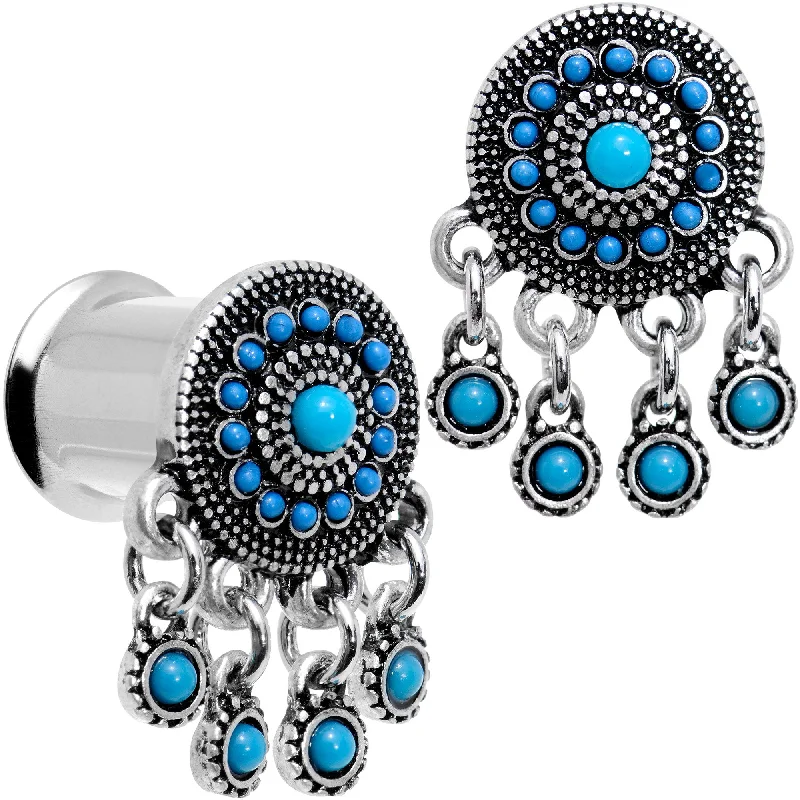 Women's Earrings – Elegant Designs for Every Personality--Southwest Blue Drum Dreamcatcher Dangle Double Flare Plug Set 6mm to 25mm Women's Earrings – Elegant Designs for Every Personality--Southwest Blue Drum Dreamcatcher Dangle Double Flare Plug Set 6mm to 25mm