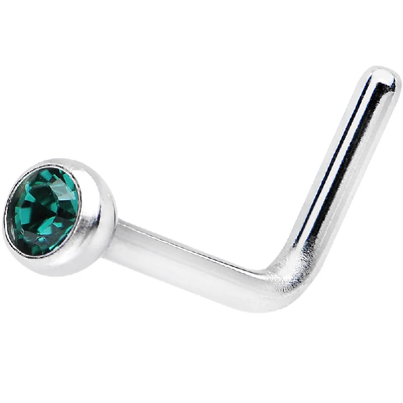 Minimalist Gold Nose Rings -20 Gauge Emerald L-Shaped Nose Ring Created with Crystals Minimalist Gold Nose Rings -20 Gauge Emerald L-Shaped Nose Ring Created with Crystals