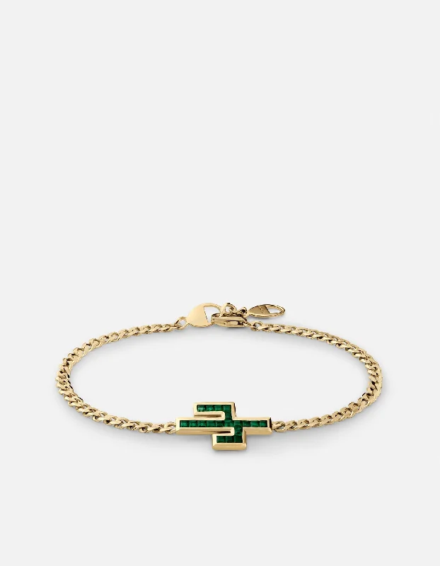 Elegant Beaded Bracelets for Men with Charm-Cactus Onyx Chain Bracelet, Gold Vermeil Elegant Beaded Bracelets for Men with Charm-Cactus Onyx Chain Bracelet, Gold Vermeil