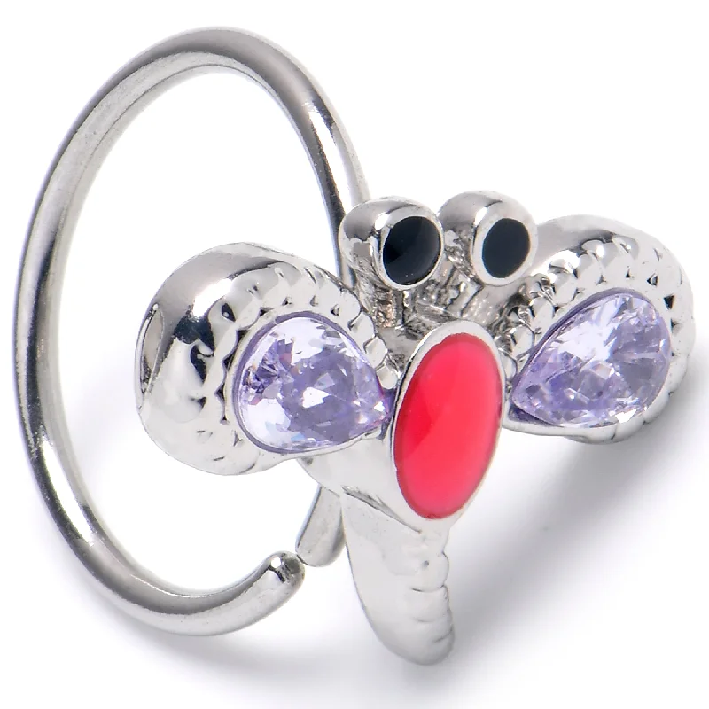 Rhinestone Nose Rings -20 Gauge 5/16 Purple Gem Embellished Dragonfly Nose Hoop