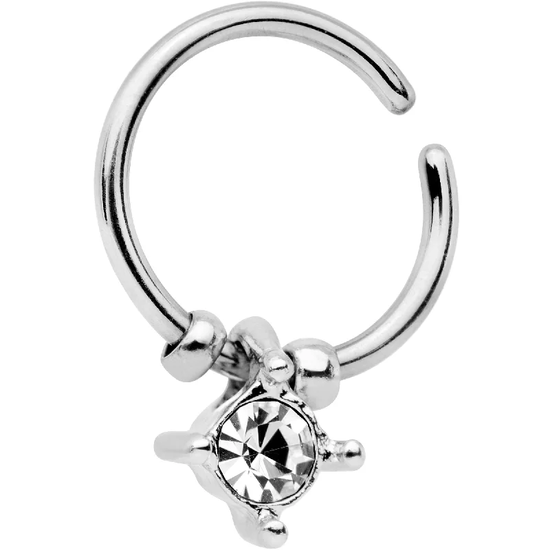 Elegant Nose Rings with Gemstone Finishes -18 Gauge Silver Tone Clear Gem Drop Annealed Seamless Circular Ring