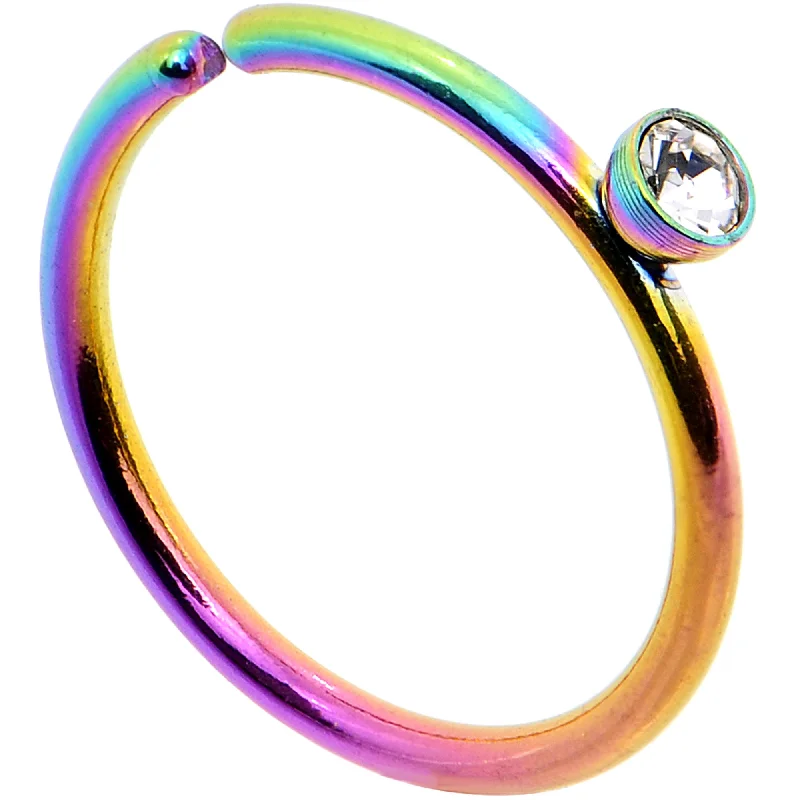 Unique Designer Nose Rings for Modern Looks -20 Gauge 5/16 Clear Gem Rainbow IP Seamless Circular Ring Unique Designer Nose Rings for Modern Looks -20 Gauge 5/16 Clear Gem Rainbow IP Seamless Circular Ring