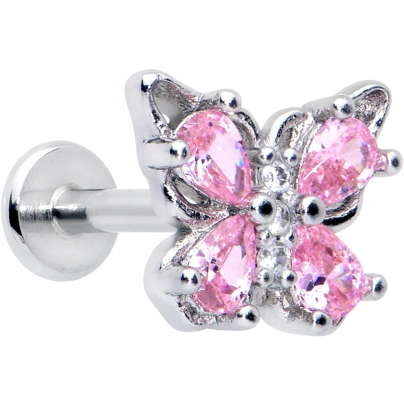 Designer Lip Rings for Fashionable Piercings16 Gauge 5/16 Pink Gem Baroque Butterfly Internally Threaded Labret