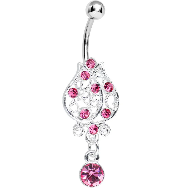 Belly Rings with Classic Design for Timeless Appeal -Pink Gem Brilliant Rosebud Dangle Belly Ring Belly Rings with Classic Design for Timeless Appeal -Pink Gem Brilliant Rosebud Dangle Belly Ring