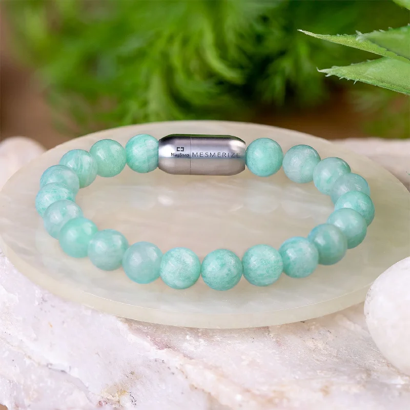 Personalized Bead Bracelets for Men-Serene Amazonite Natural Stone Bracelet with MagSnap 2 Personalized Bead Bracelets for Men-Serene Amazonite Natural Stone Bracelet with MagSnap 2