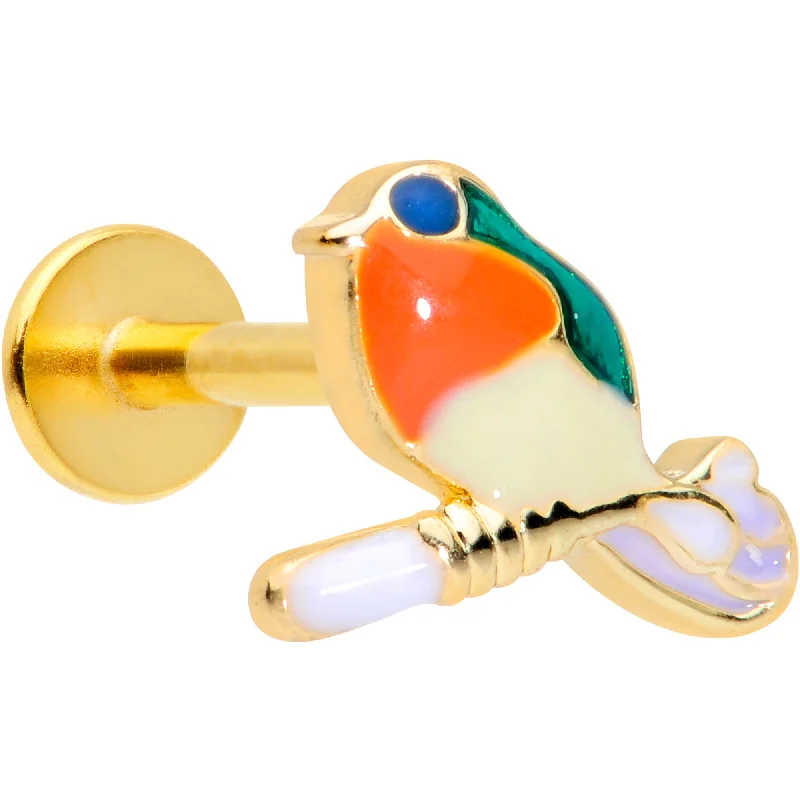 Stylish Lip Rings for Women16 Gauge 5/16 Green Gem Gold Tone Perched Bird Labret Monroe Tragus