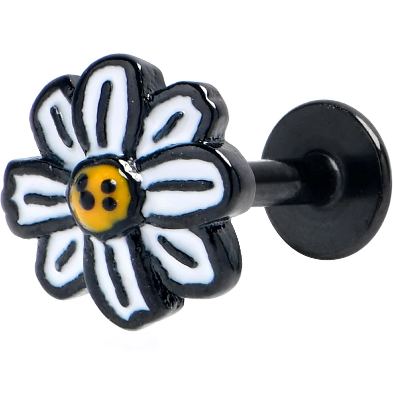 Trendy Lip Rings for Everyday Glam16 Gauge 1/4 Black Pretty Daisy Flower Labret Tragus Trendy Lip Rings for Everyday Glam16 Gauge 1/4 Black Pretty Daisy Flower Labret Tragus