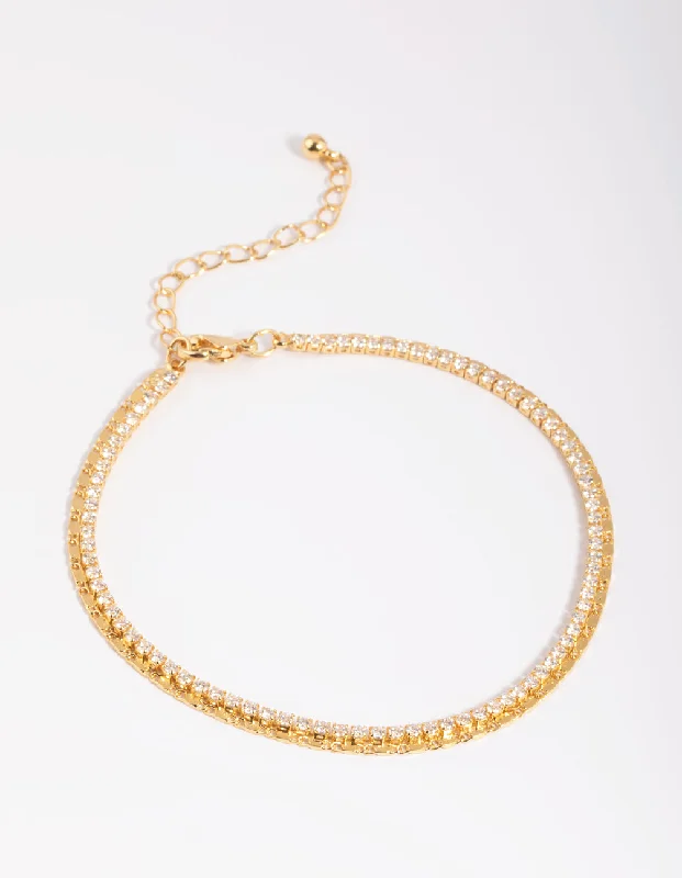 Boho-Inspired Anklets for a Free-Spirited Look-Gold Plated Cubic Zirconia Cupchain Tennis Anklet Boho-Inspired Anklets for a Free-Spirited Look-Gold Plated Cubic Zirconia Cupchain Tennis Anklet