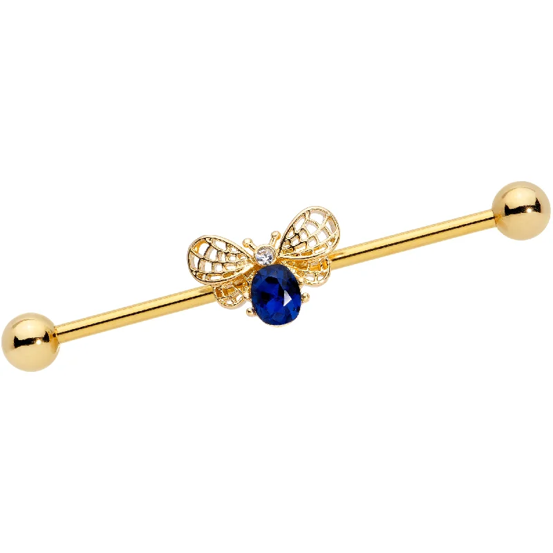 Women's Earrings – Elegant Designs for Every Personality--14 Gauge Blue Gem Gold Tone Beautiful Bee Industrial Barbell 38mm Women's Earrings – Elegant Designs for Every Personality--14 Gauge Blue Gem Gold Tone Beautiful Bee Industrial Barbell 38mm