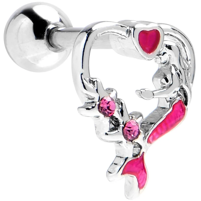 Women's Earrings – Elegant Designs for Every Personality--16 Gauge 1/4 Pink Gem Mermaid Stars Heart Cartilage Tragus Earring Women's Earrings – Elegant Designs for Every Personality--16 Gauge 1/4 Pink Gem Mermaid Stars Heart Cartilage Tragus Earring