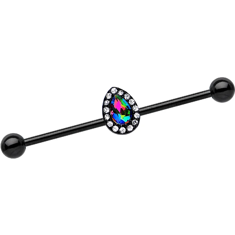 Women's Earrings – Elegant Designs for Every Personality--Rainbow Gem Black Anodized Bubblegum Teardrop Industrial Barbell 38mm