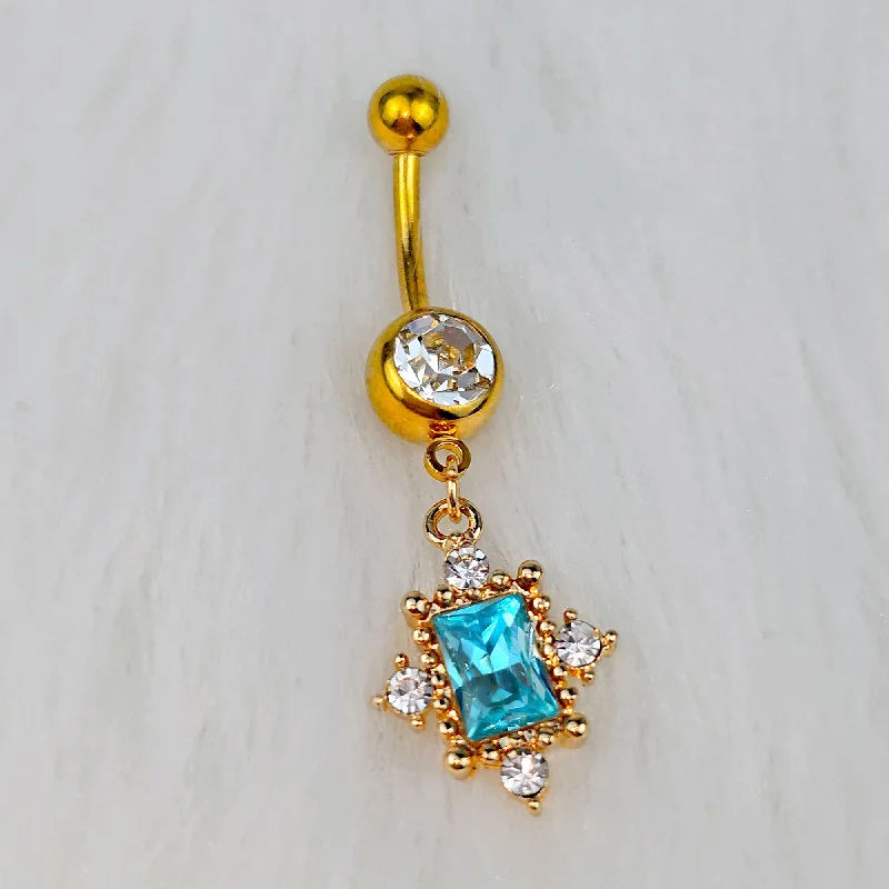 Belly Rings for Unique Fashion Statements -Blue Clear Gem Gold Tone Regal Seal Dangle Belly Ring Belly Rings for Unique Fashion Statements -Blue Clear Gem Gold Tone Regal Seal Dangle Belly Ring