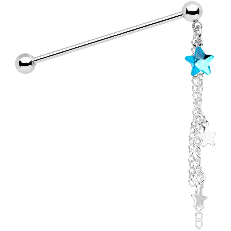 Women's Earrings – Elegant Designs for Every Personality--14 Gauge Aqua Gem Stars Dangle Industrial Barbell 38mm Women's Earrings – Elegant Designs for Every Personality--14 Gauge Aqua Gem Stars Dangle Industrial Barbell 38mm