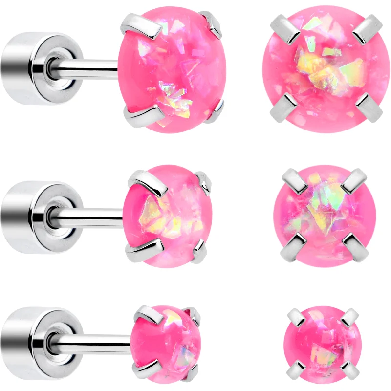 Women's Earrings – Elegant Designs for Every Personality--Pink Synthetic Opal Flat Back Stud Earrings - 3 Pairs Women's Earrings – Elegant Designs for Every Personality--Pink Synthetic Opal Flat Back Stud Earrings - 3 Pairs