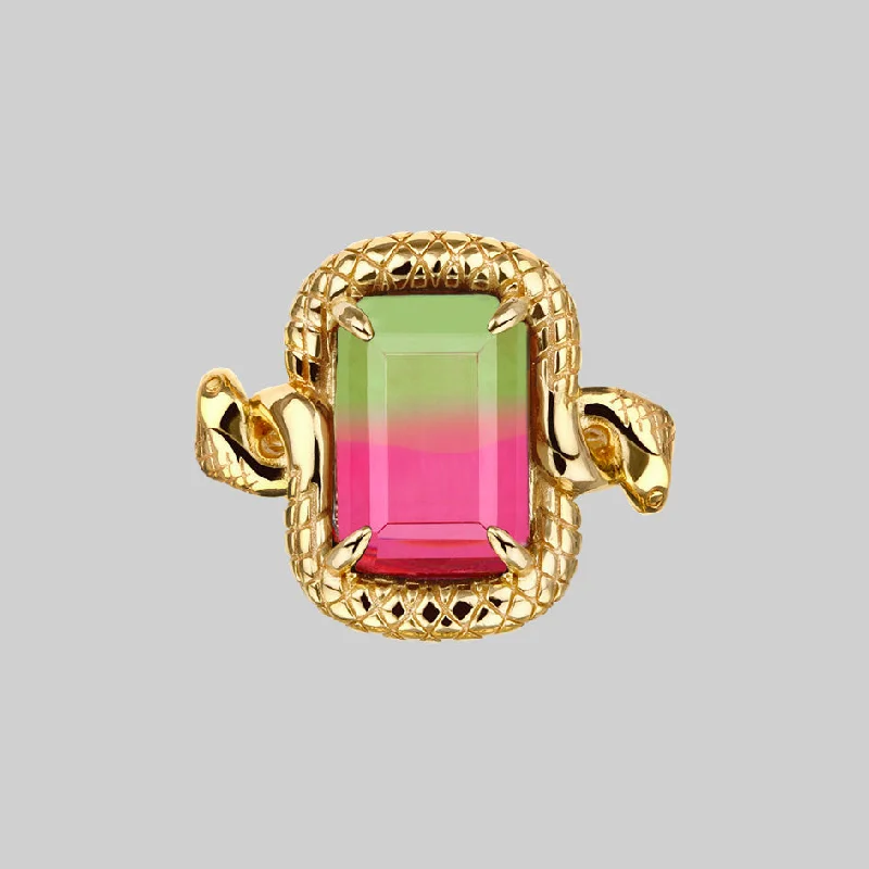 Chic Women's Rings for Fashion-Forward Looks-MALICE. Tourmaline CZ Coiled Snake Cocktail Ring - Gold Chic Women's Rings for Fashion-Forward Looks-MALICE. Tourmaline CZ Coiled Snake Cocktail Ring - Gold