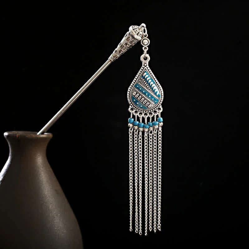 Buddha Stones Water Drop Lily of the Valley Flowers Tassels Confidence Hairpin