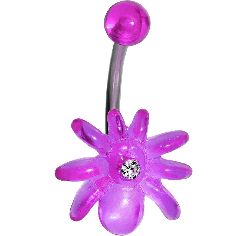 Designer Belly Rings for Luxury Look -Clear Gem Light Purple Upward Spider J-Bar Belly Ring Designer Belly Rings for Luxury Look -Clear Gem Light Purple Upward Spider J-Bar Belly Ring