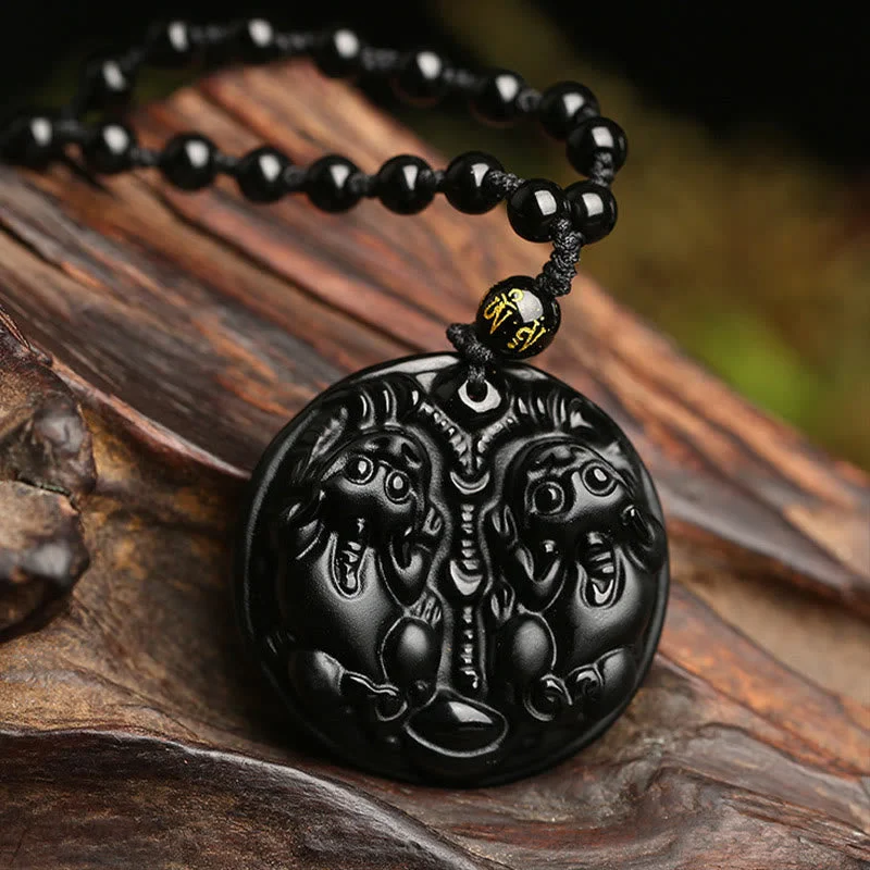 Shop Classic Women's Necklaces & Pendants with a Modern Twist-Buddha Stones Black Obsidian Double Pixiu Bead Rope Purification Necklace Pendant Shop Classic Women's Necklaces & Pendants with a Modern Twist-Buddha Stones Black Obsidian Double Pixiu Bead Rope Purification Necklace Pendant