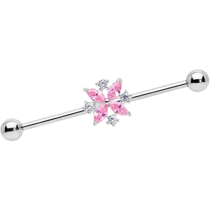 Women's Earrings – Elegant Designs for Every Personality--14 Gauge Pink CZ Gem Star Burst Industrial Barbell 38mm