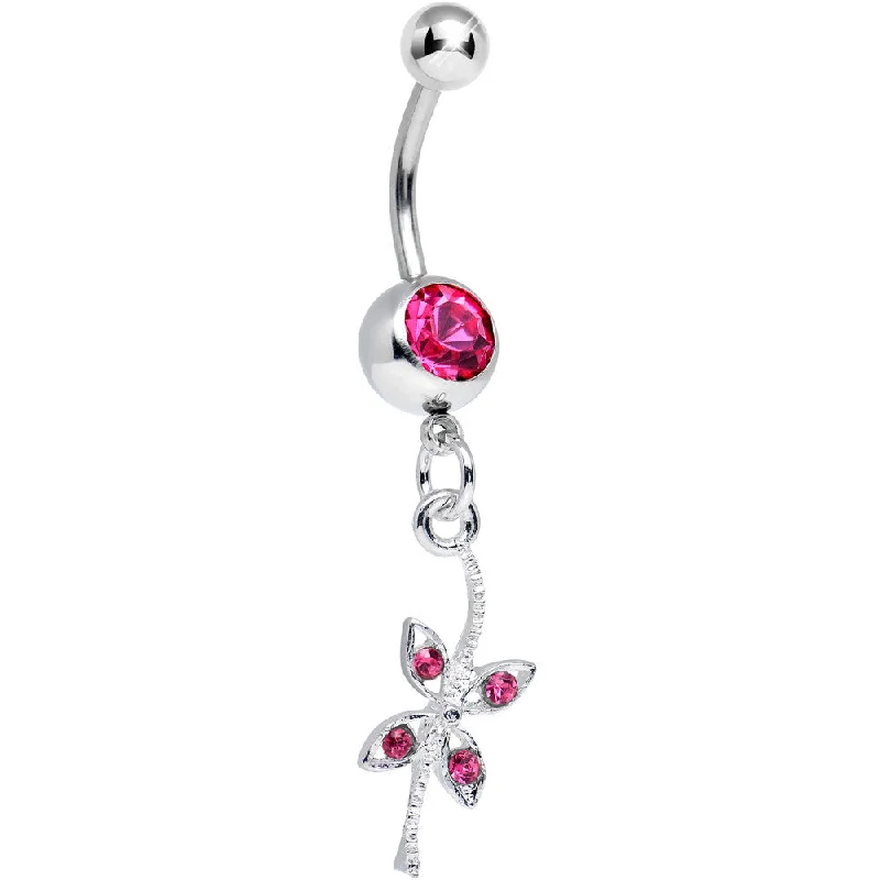 Trendy Belly Rings with Elegant Style -Pink Gem Gentle Dragonfly Dangle Belly Ring