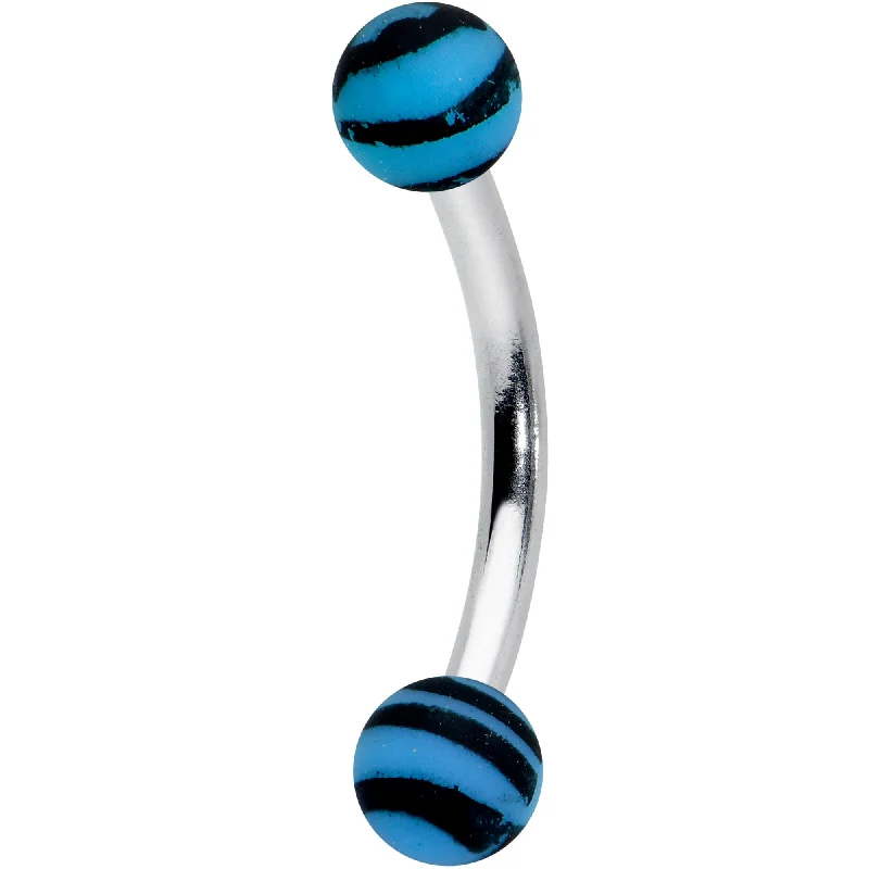 Women's Earrings – Elegant Designs for Every Personality--16 Gauge 5/16 Matte Blue Zebra Stripe Curved Eyebrow Ring