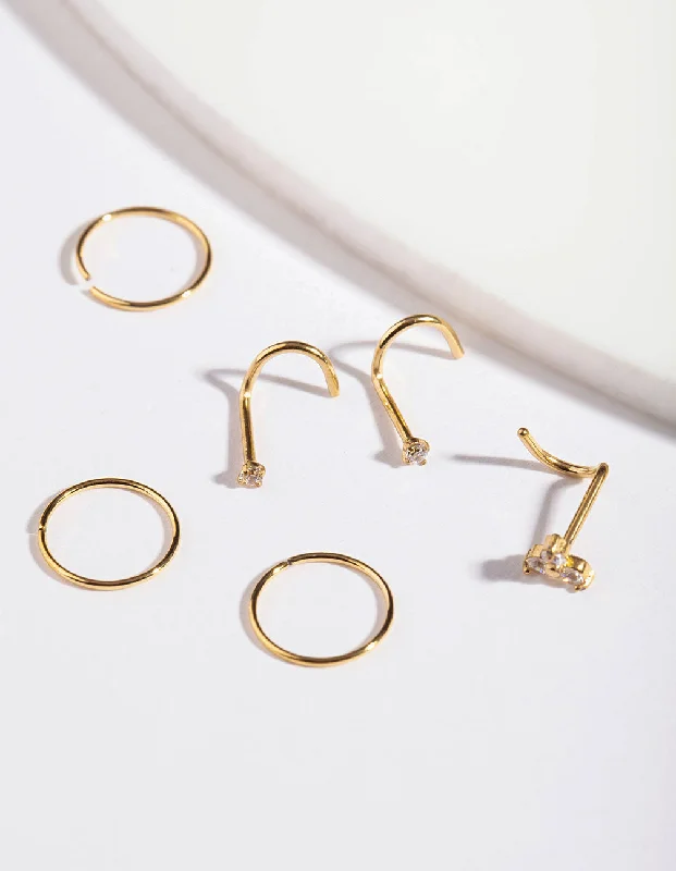 Comfortable Nose Rings for Everyday Wear -Gold Snake Diamante Nose 6-Pack
