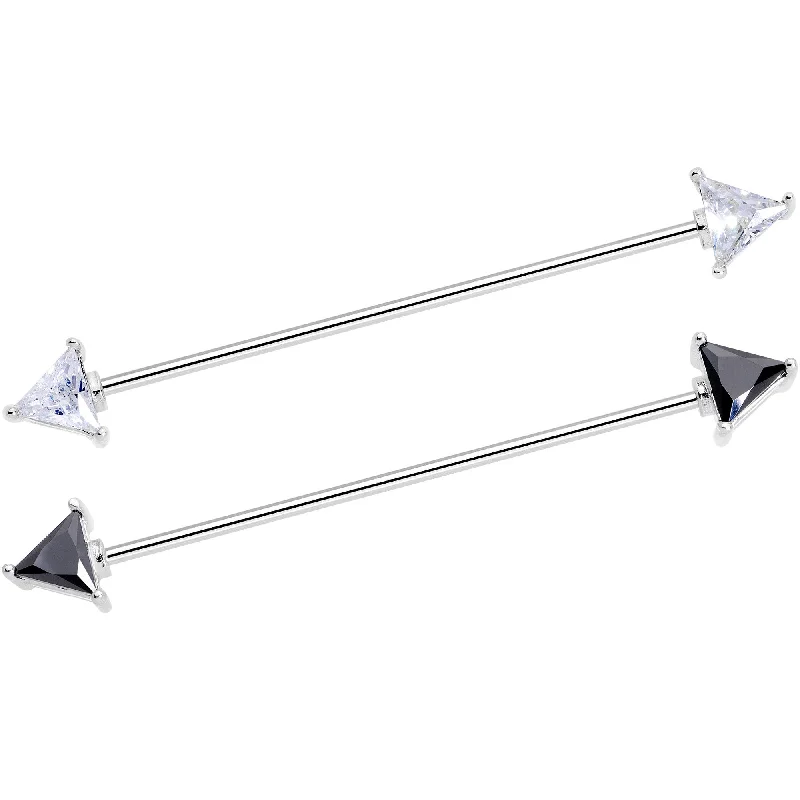 Women's Earrings – Elegant Designs for Every Personality--16 Gauge Black Clear Gem Love Triangles Industrial Barbell Bonus Pack Set Women's Earrings – Elegant Designs for Every Personality--16 Gauge Black Clear Gem Love Triangles Industrial Barbell Bonus Pack Set