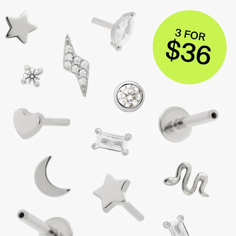 Women's Earrings – Elegant Designs for Every Personality--Endless Flatback Mystery Set - Silver