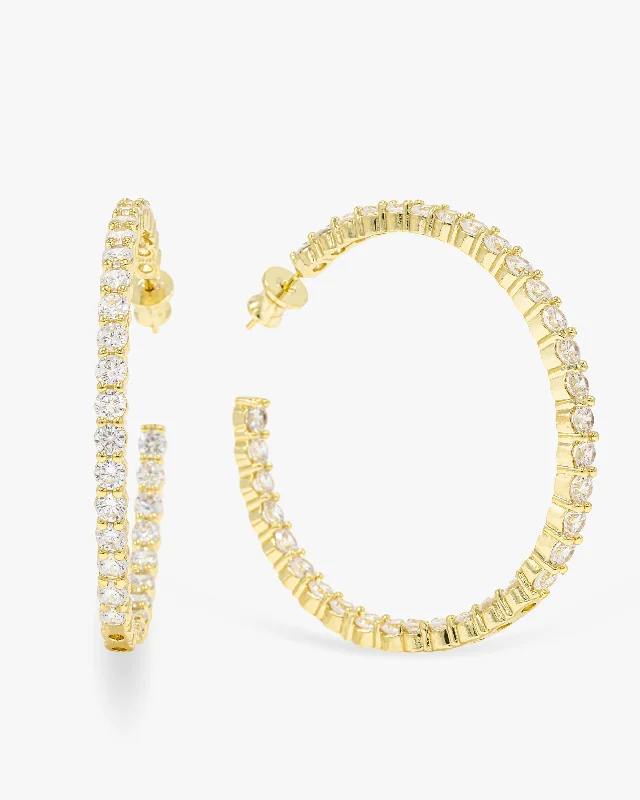 Women's Earrings – Elegant Designs for Every Personality--Heiress Hoops 2" - Gold|White Diamondettes Women's Earrings – Elegant Designs for Every Personality--Heiress Hoops 2" - Gold|White Diamondettes