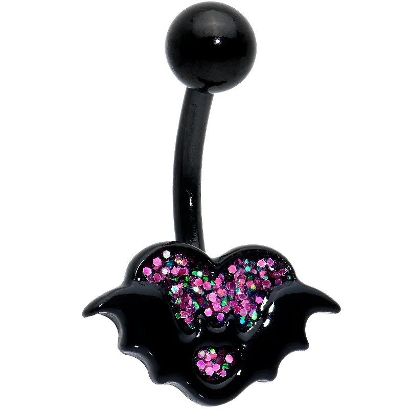 Classic Belly Rings with Simple Appeal -Black Bat Heart Halloween Pink Green Belly Ring Classic Belly Rings with Simple Appeal -Black Bat Heart Halloween Pink Green Belly Ring