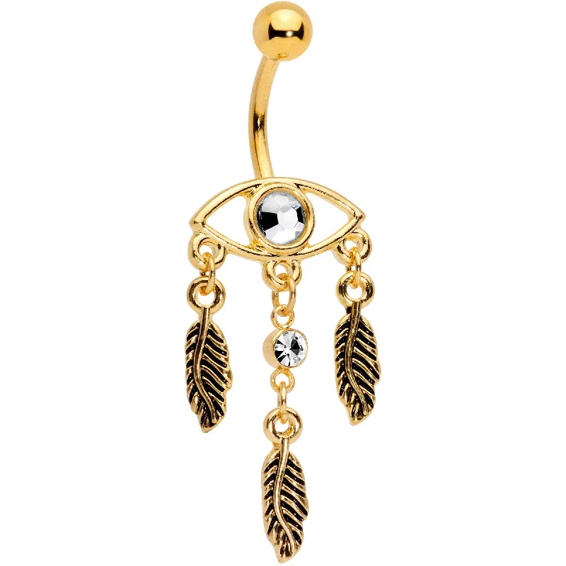 Belly Rings with Colorful Accents for Bold Style -Clear Gem Gold Tone Vision of Feathers Dangle Belly Ring Belly Rings with Colorful Accents for Bold Style -Clear Gem Gold Tone Vision of Feathers Dangle Belly Ring