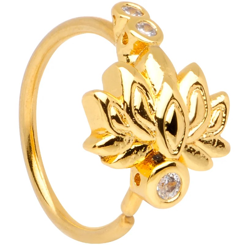 Nose Rings for Professional Look -20 Gauge 5/16 Clear CZ Gem Gold Tone Lotus Flower Nose Hoop Nose Rings for Professional Look -20 Gauge 5/16 Clear CZ Gem Gold Tone Lotus Flower Nose Hoop
