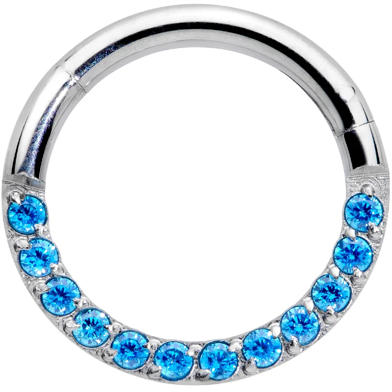 Double Hoop Nose Rings -16 Gauge 5/16 Aqua Gem Paved Elegance Hinged Segment Ring